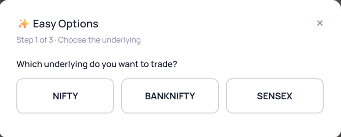 Easy Options step 1 — choose underlying