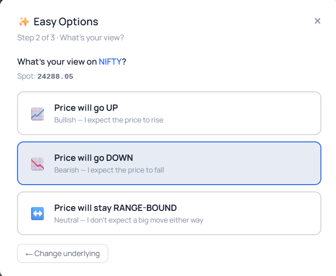 Easy Options step 2 — pick your view