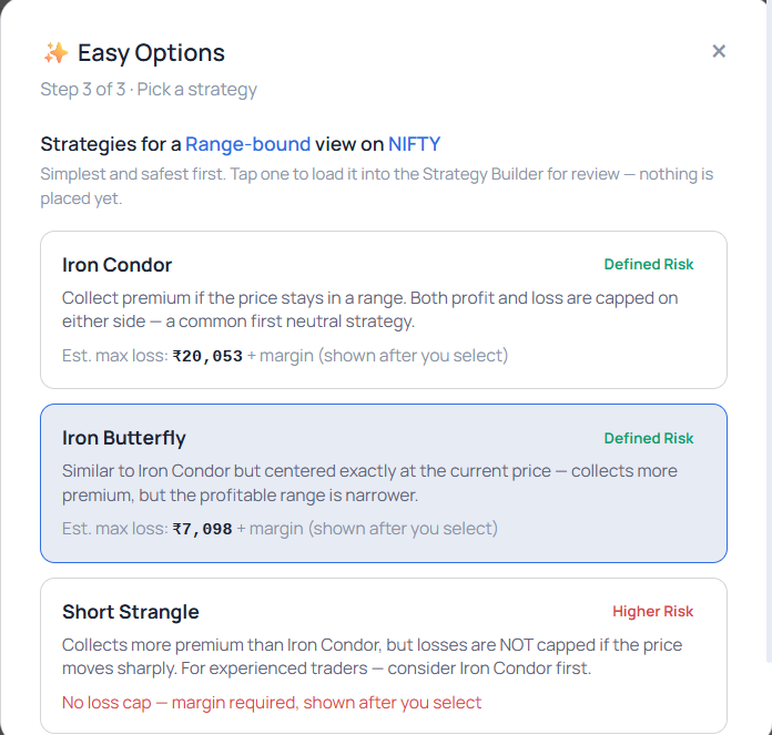 Easy Options step 3 — pick a strategy