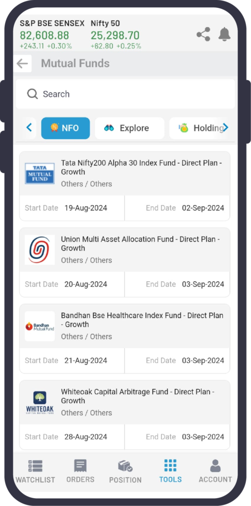 Mutual fund Platform via app