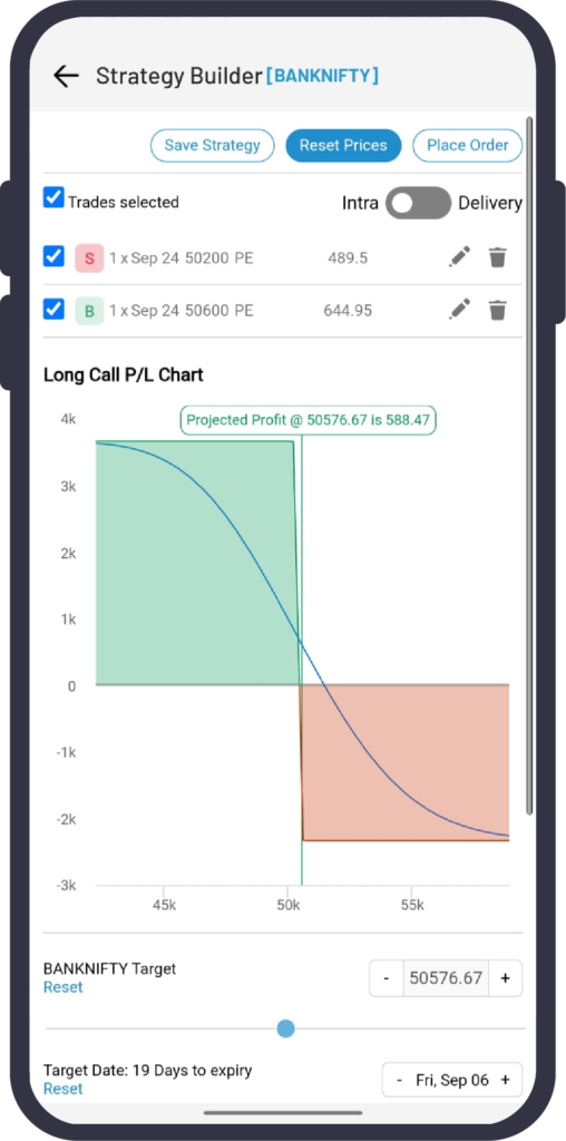 Bear put spread via mobile app- navia