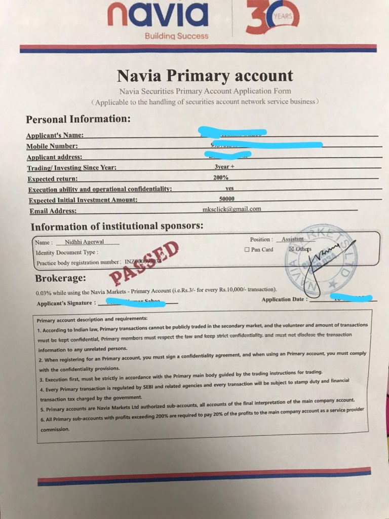 navia fake account open form screenshot